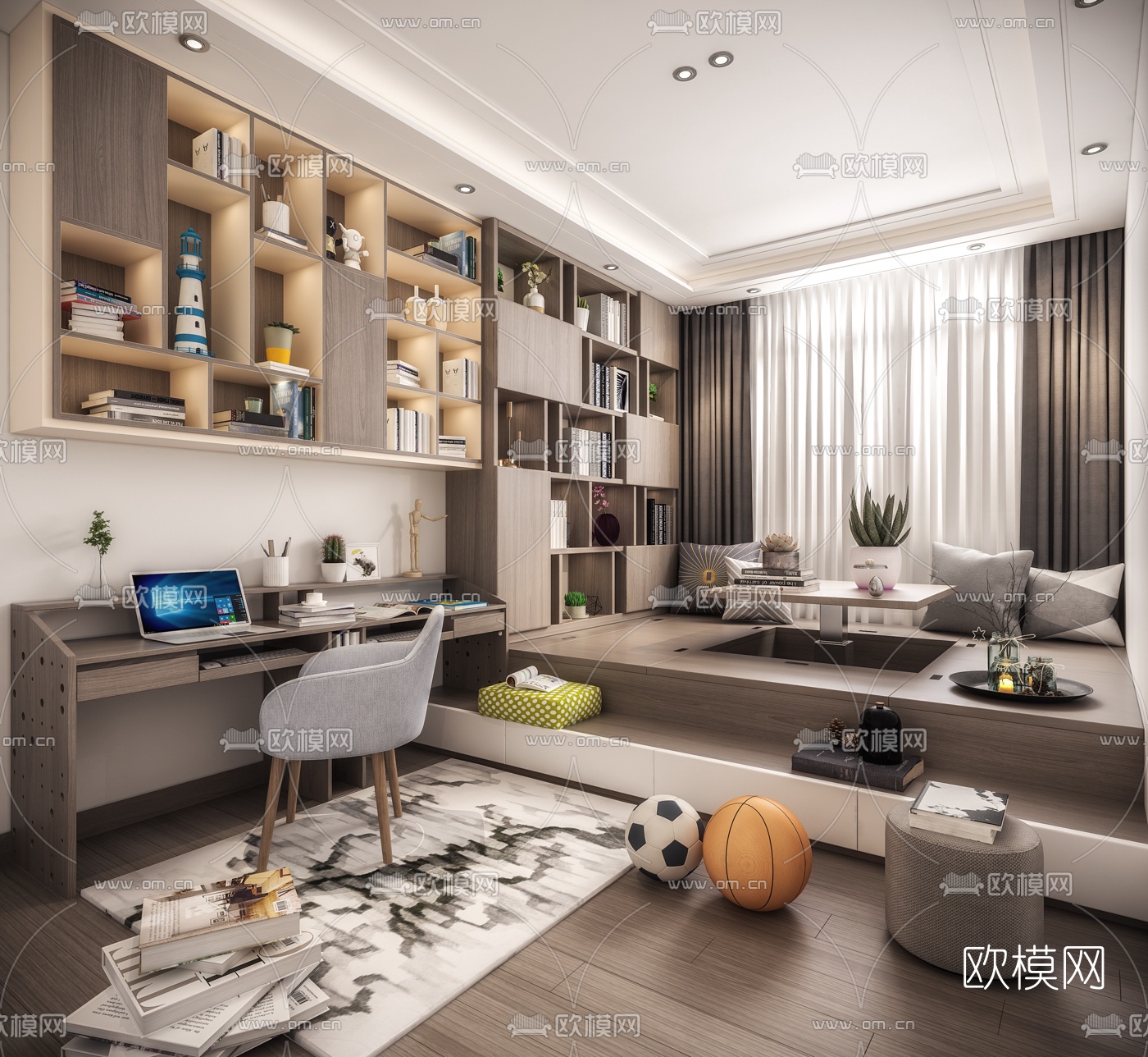 现代榻榻米书房3d模型