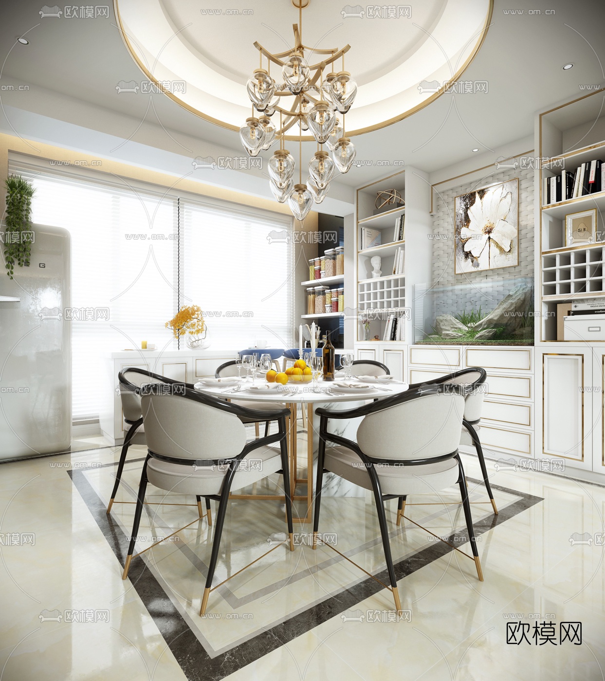 后现代客厅餐厅3D模型