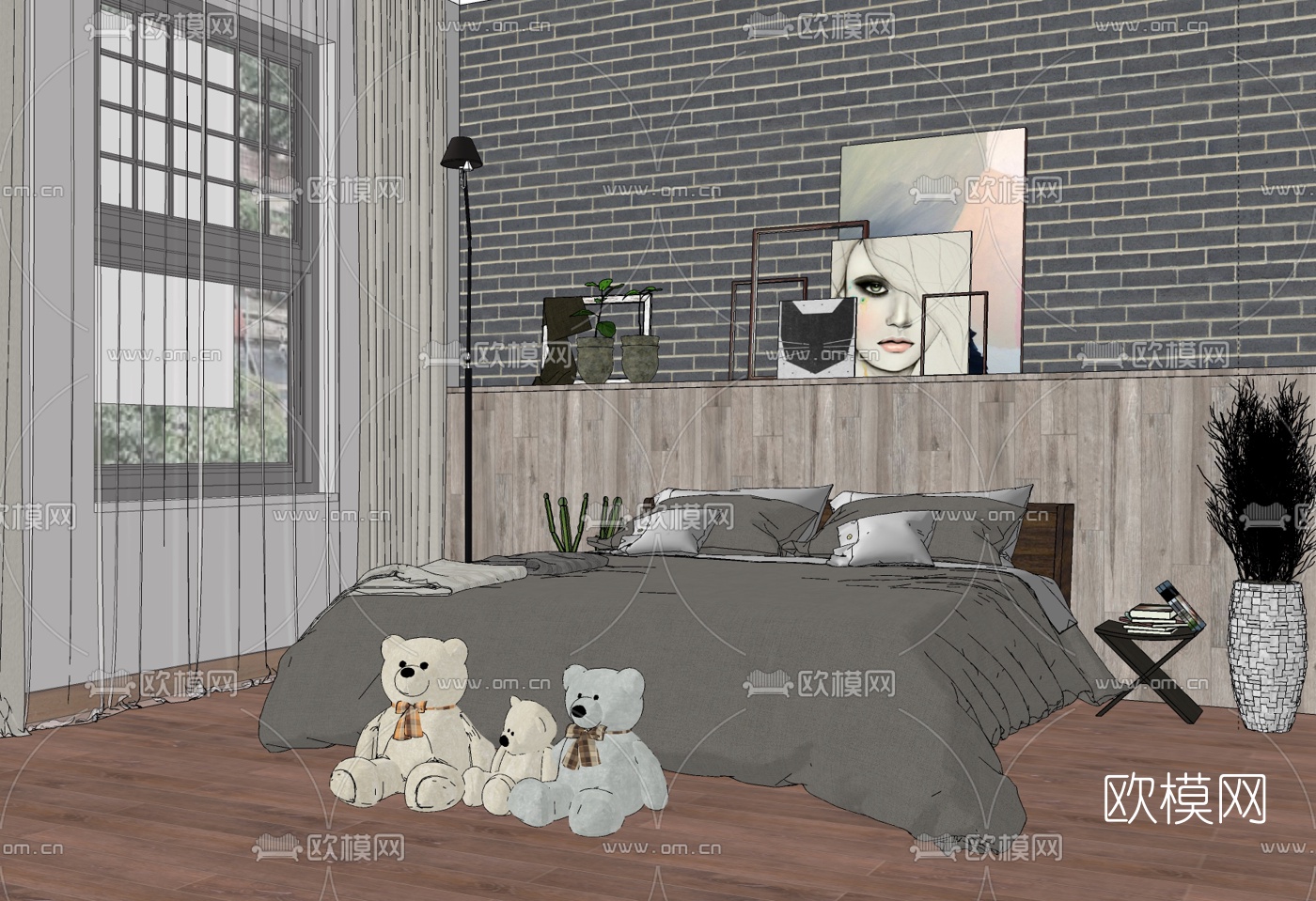 自然风卧室主人房su模型下载