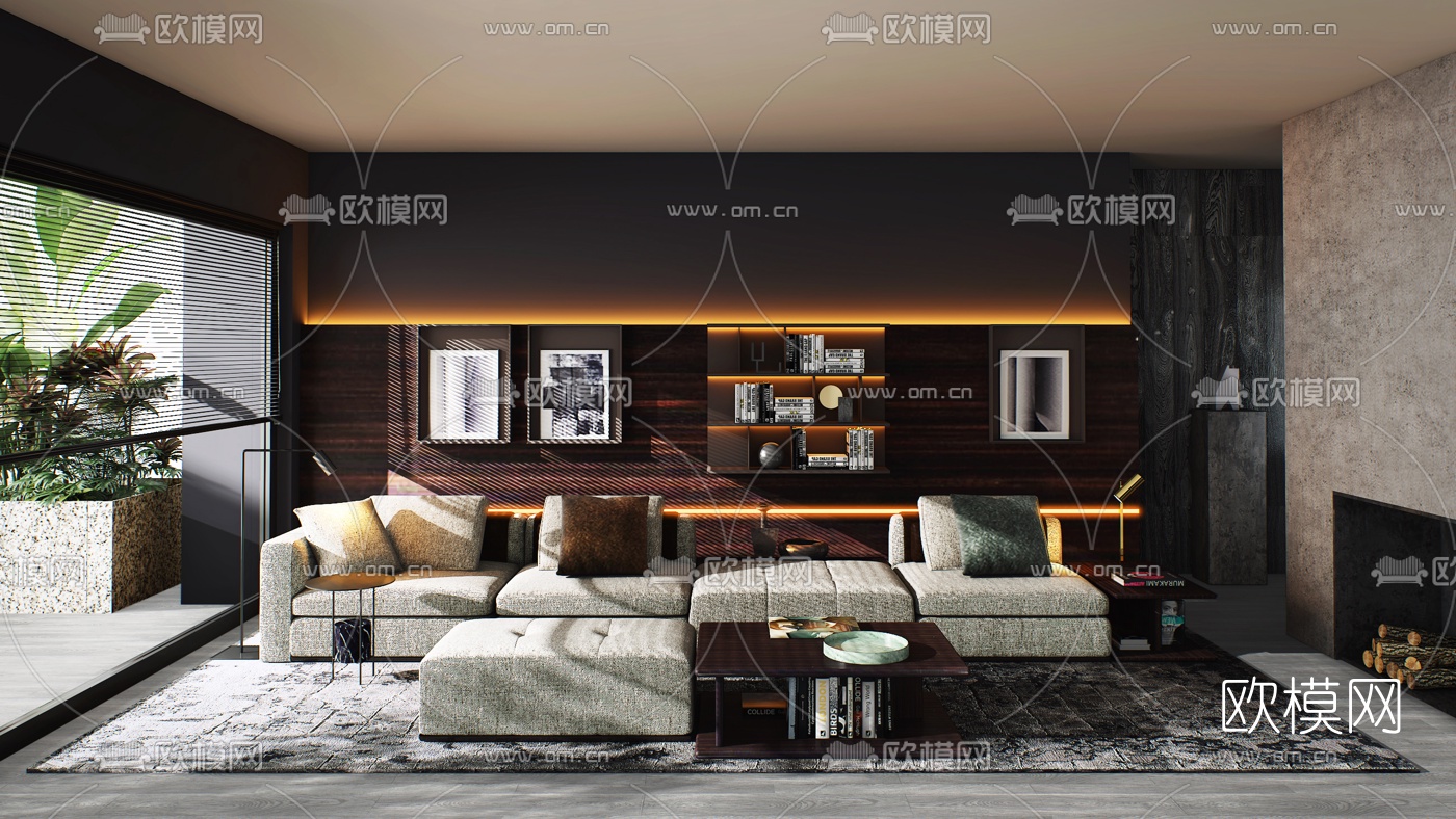 意大利Molteni&C品牌 现代客厅沙发组合3D模型下载（渲染图4）