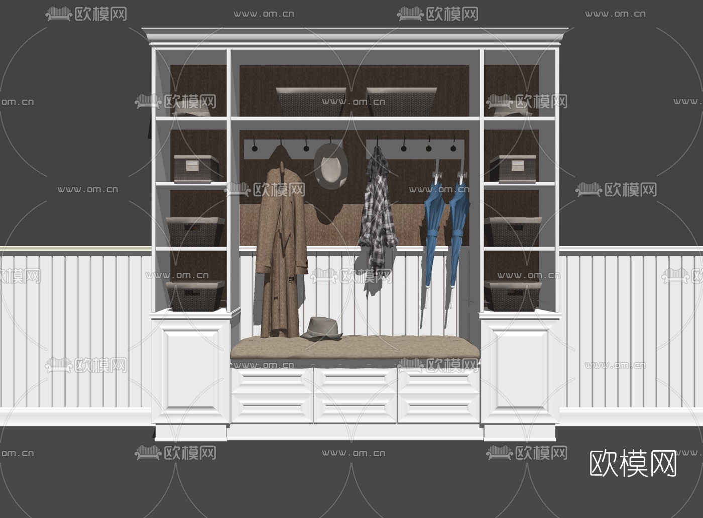 简欧实木多功能鞋柜su模型下载