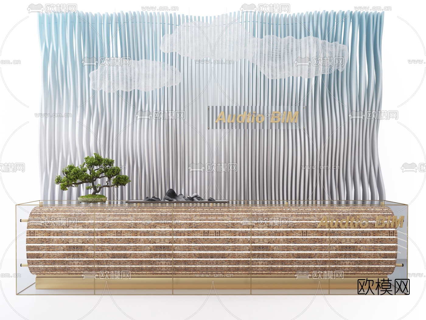 新中式接待台前台3d模型下载