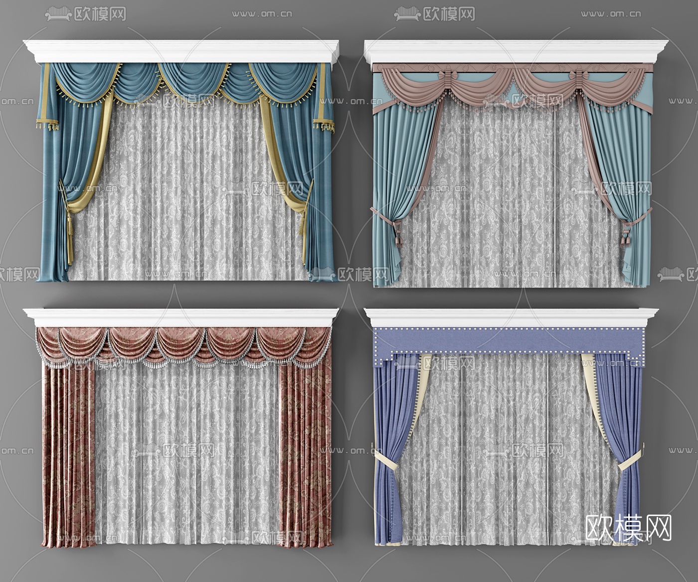 简欧布艺窗帘3d模型
