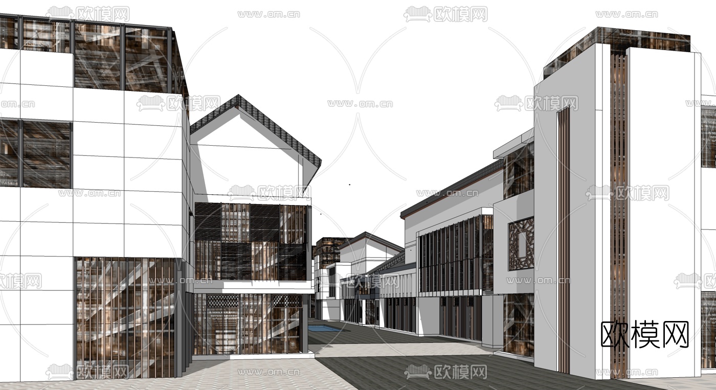 新中式商业街建筑su模型
