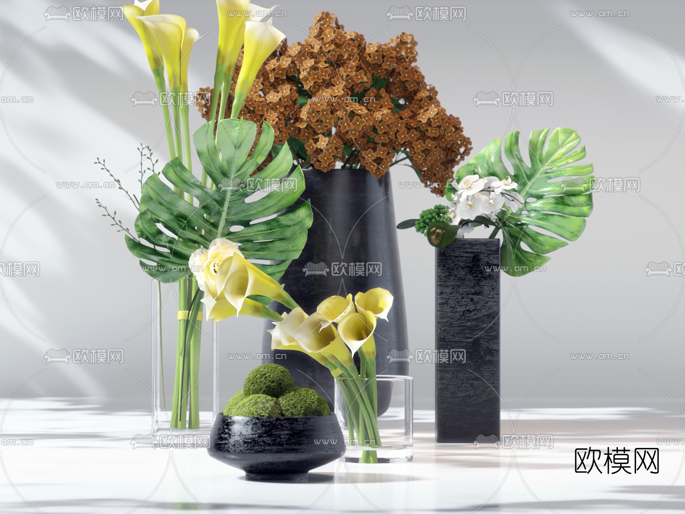 现代盆栽花瓶花卉3d模型