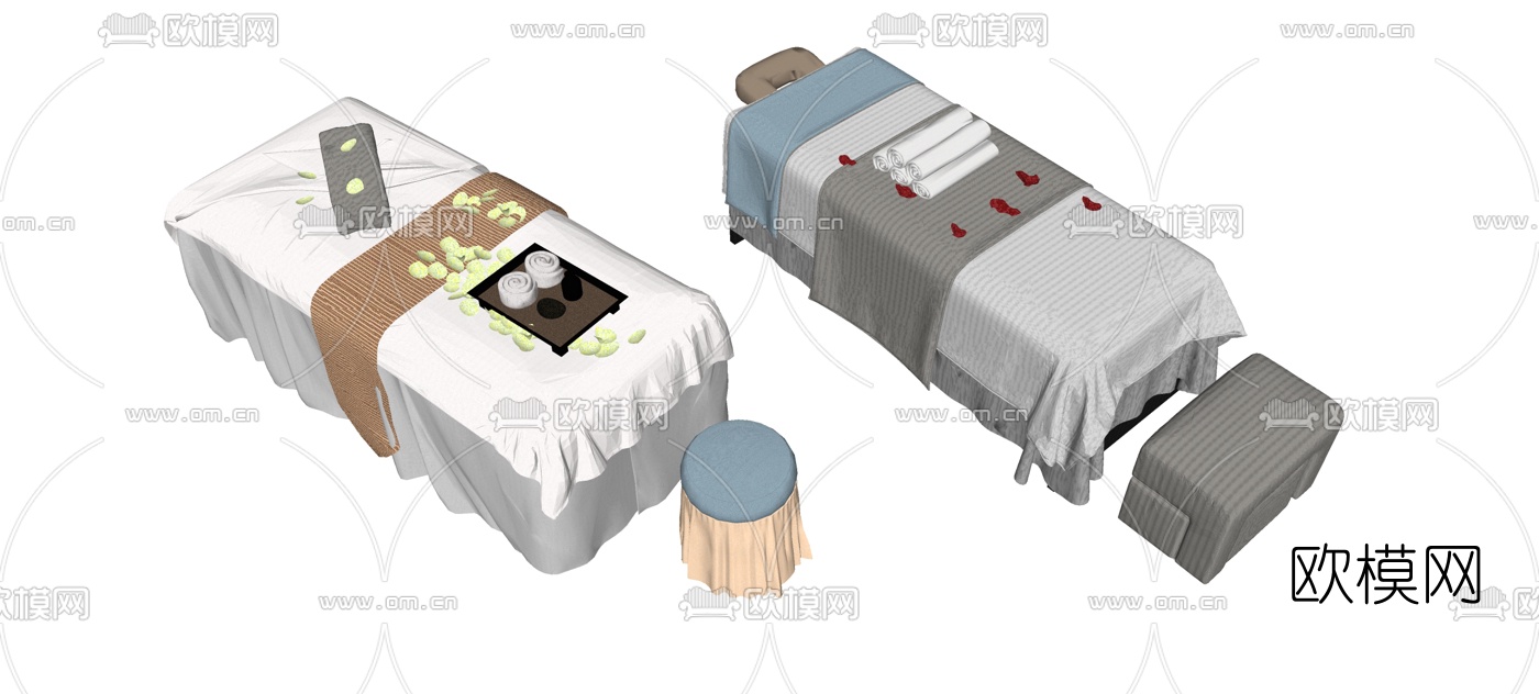 现代按摩床组合su模型下载