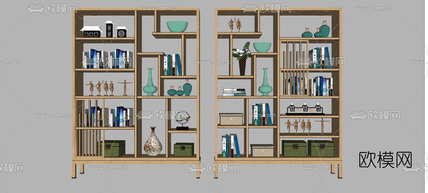 中式博古架装饰架组合su模型下载