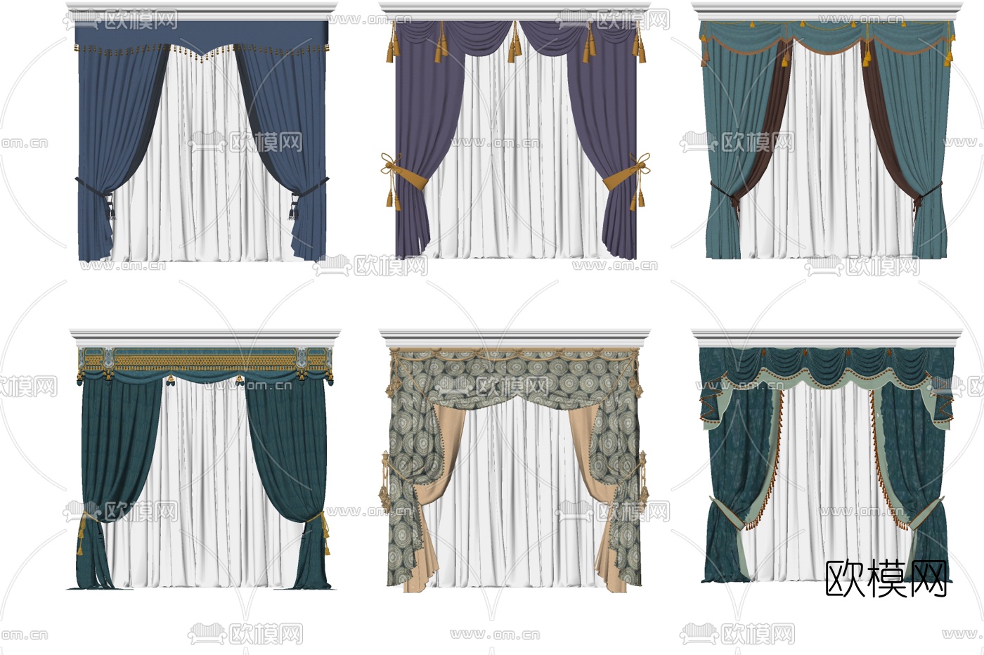 欧式布艺窗帘组合su模型下载
