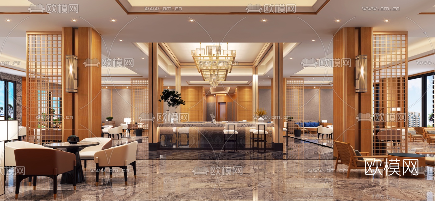 现代酒店大堂吧3d模型下载（渲染图2）
