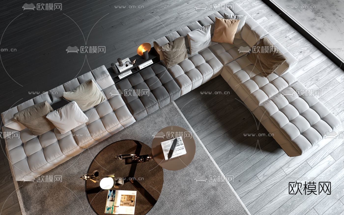 现代布艺拐角沙发3d模型