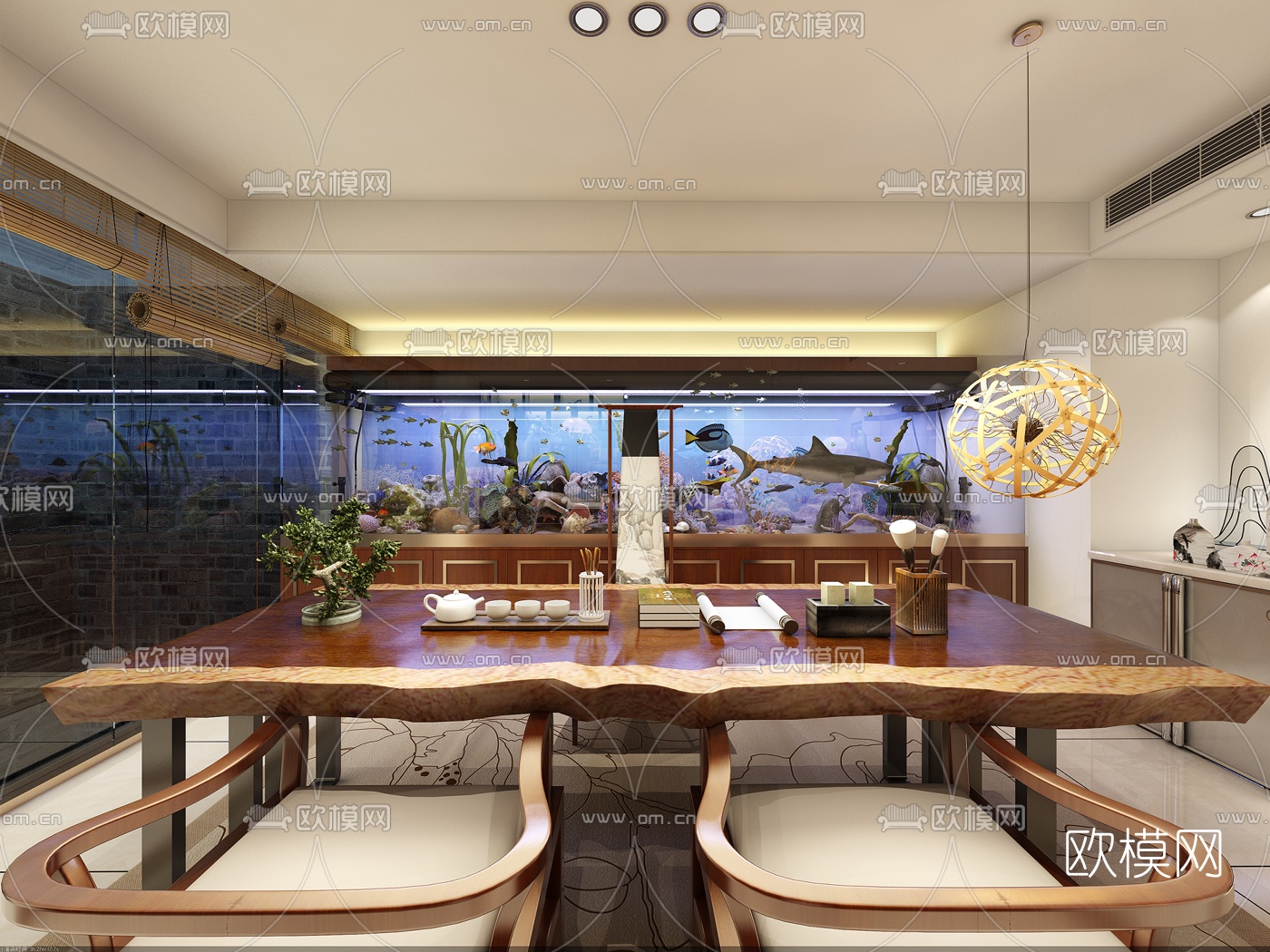 中式茶室全景3D模型-免费3dmax模型库-欧模网