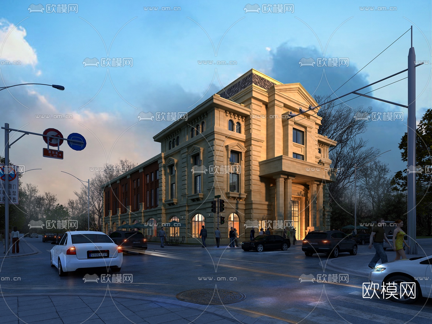 欧式建筑夜景3d模型下载