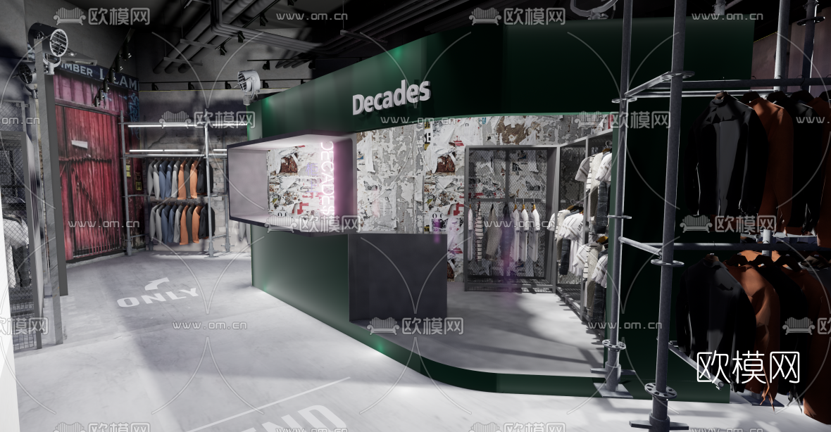 工业风服装店su模型下载（渲染图2）
