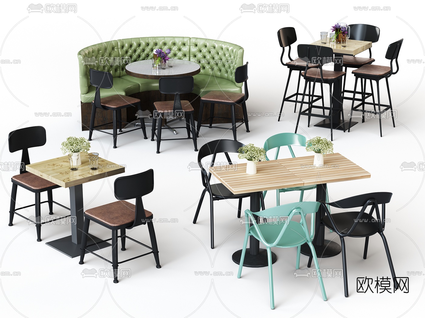 工业风餐桌椅3d模型下载