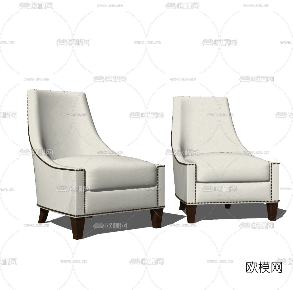 简欧布艺单人沙发免费su模型下载