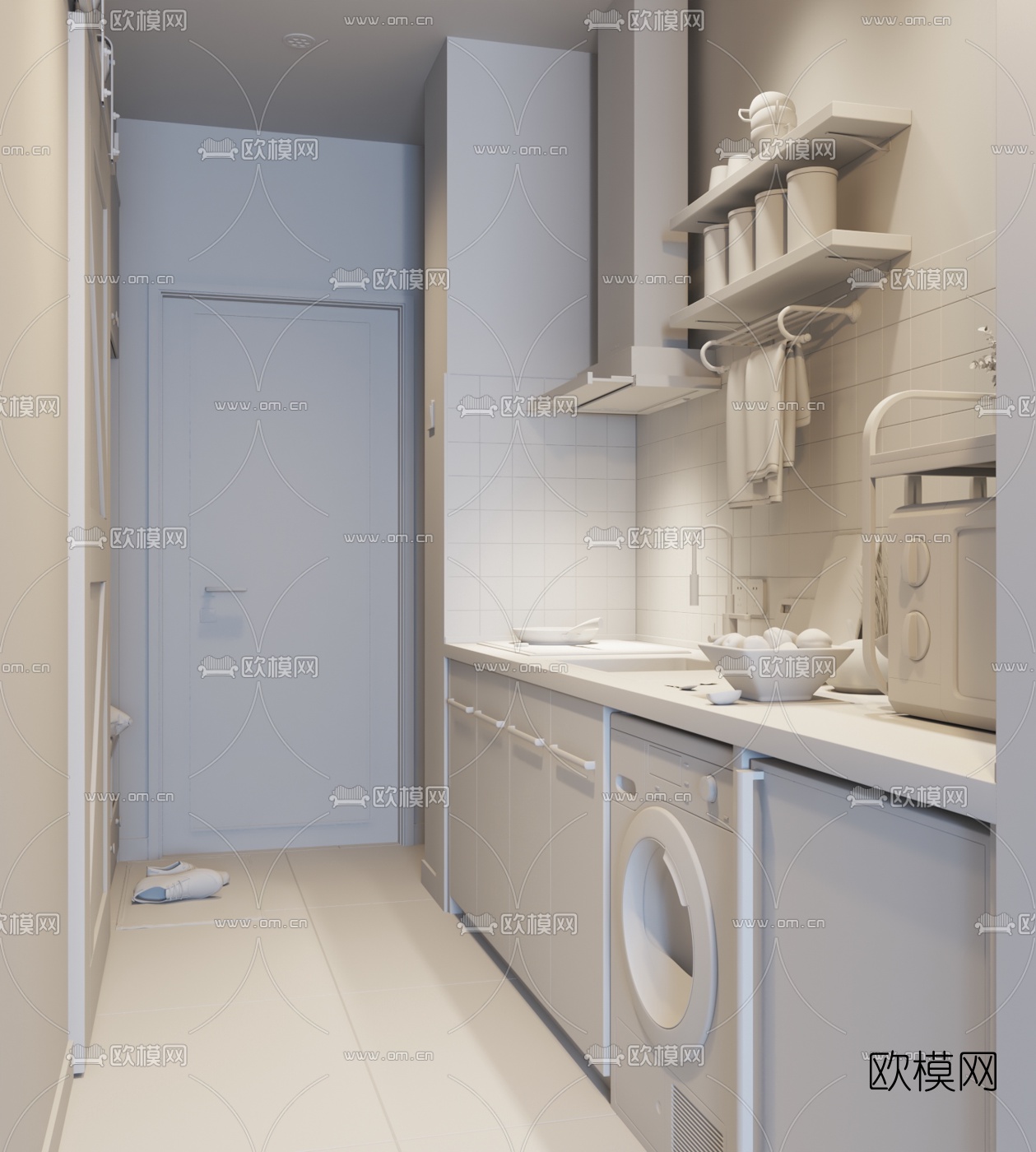 现代橱柜滚筒洗衣机3d模型下载（渲染图4）