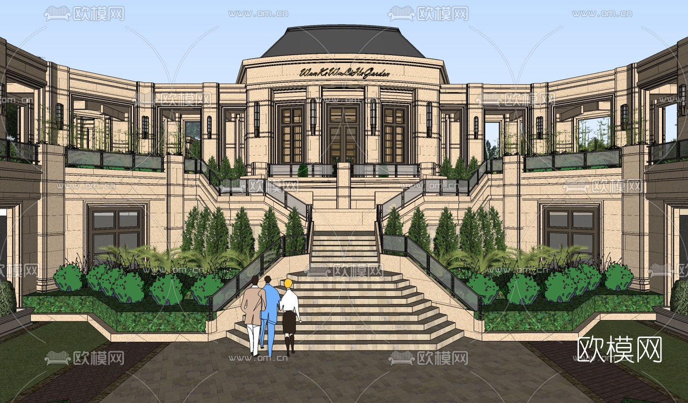 新古典会所入口大门su模型下载（渲染图2）