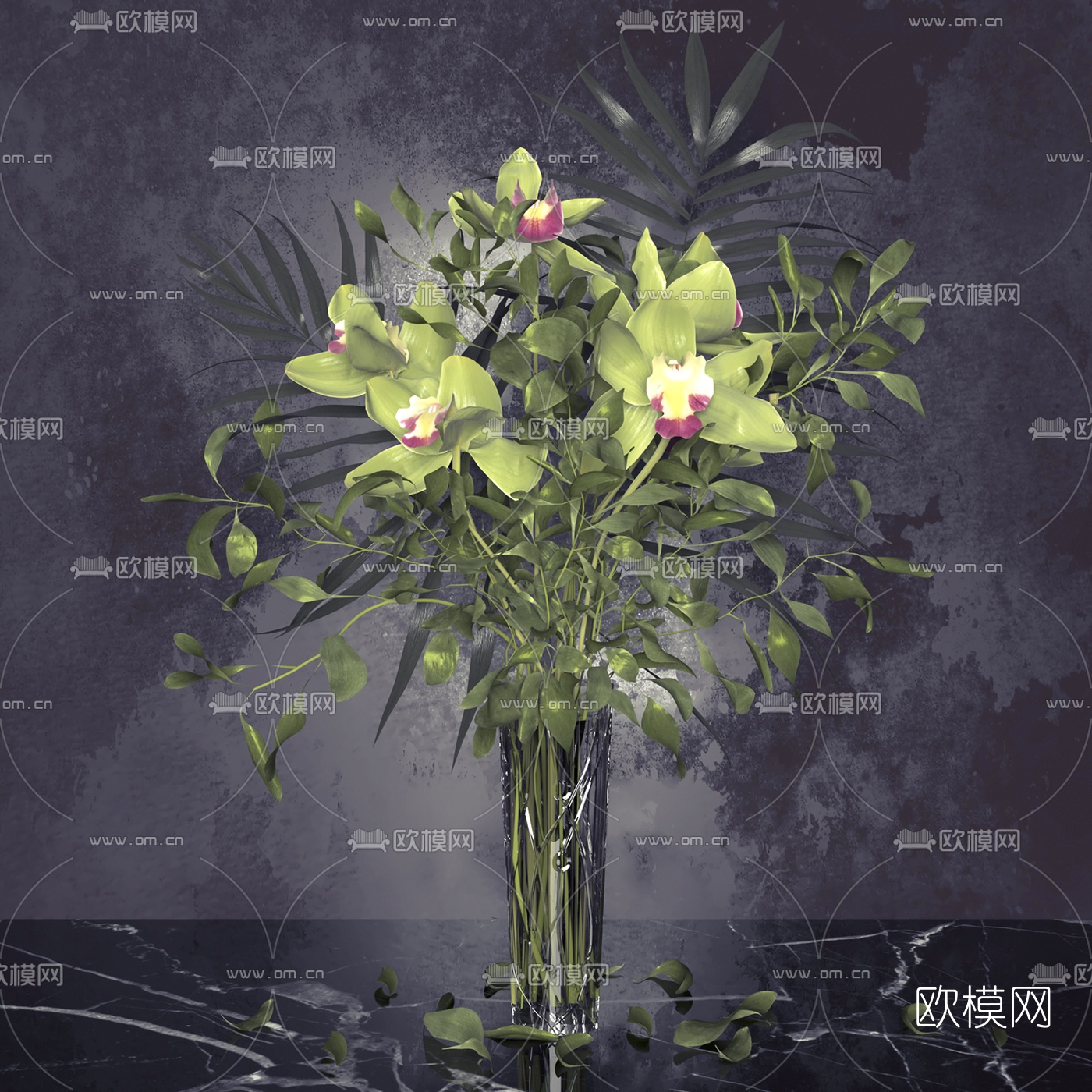 现代兰花花瓶花卉3d模型下载_ID10388327_3dmax免费模型-欧模网