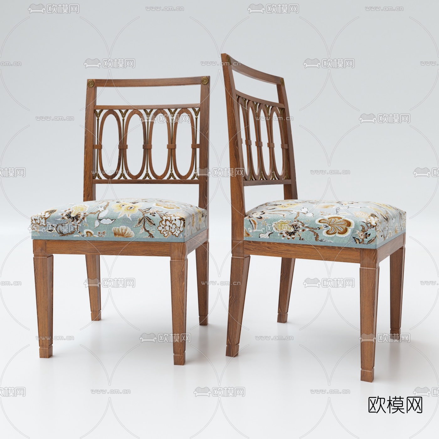 美式田园实木单椅3d模型下载（渲染图1）