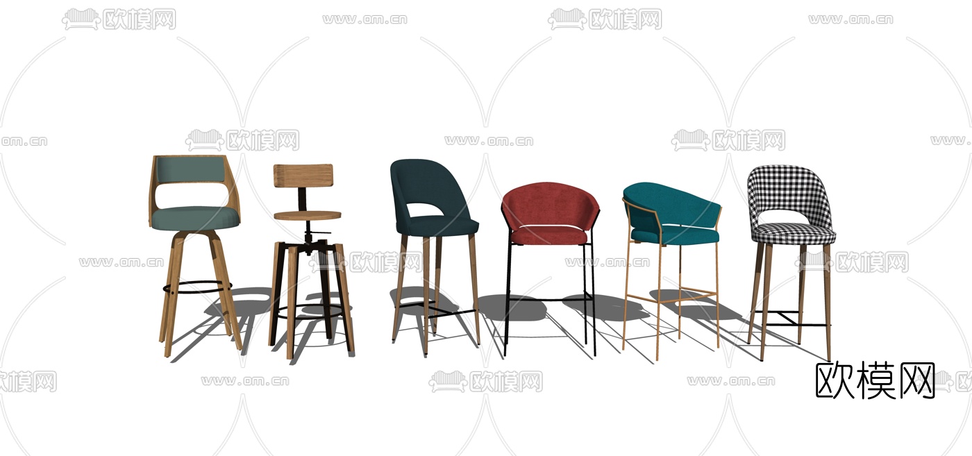 现代实木吧台椅组合su模型下载（渲染图1）