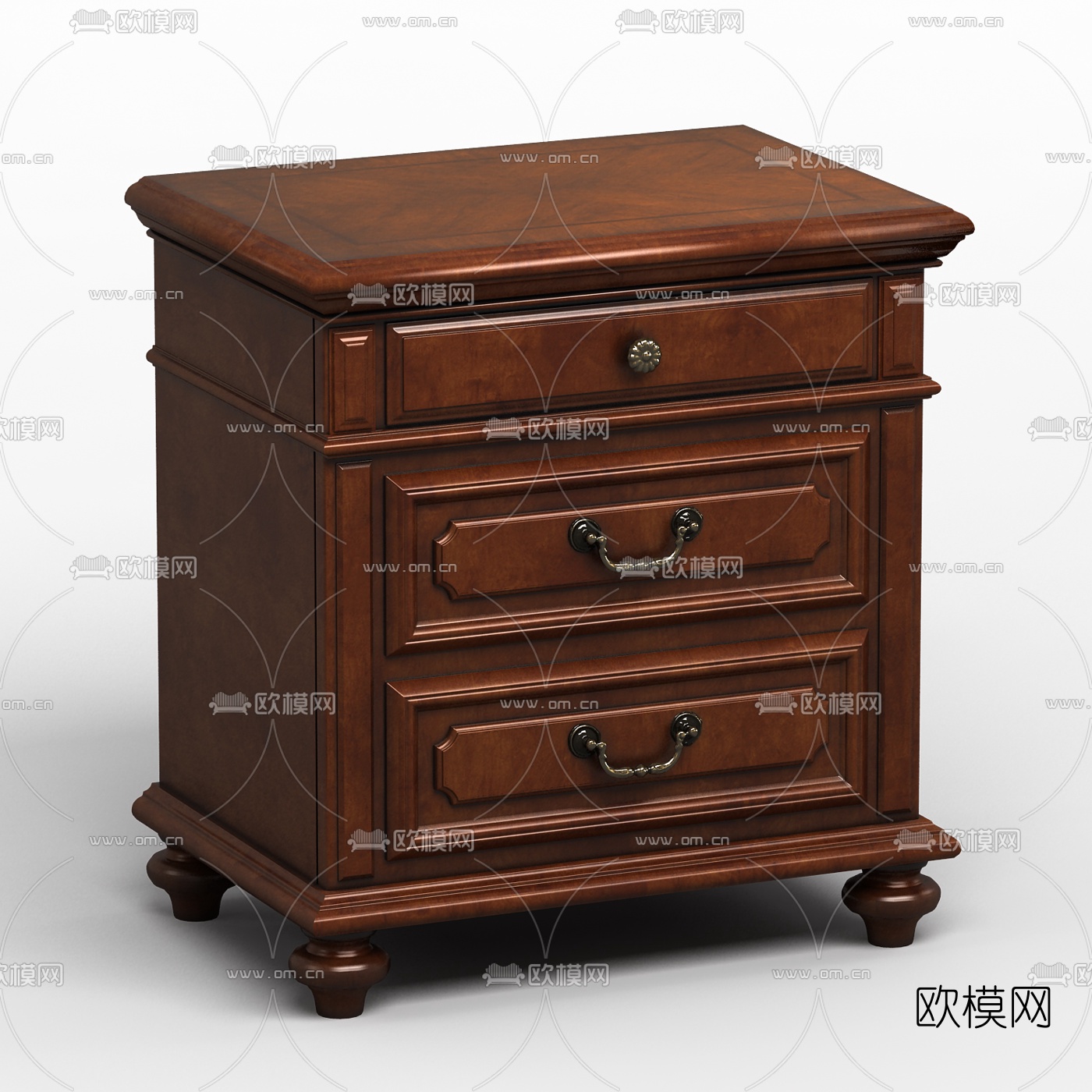 欧式实木床头柜3D模型下载