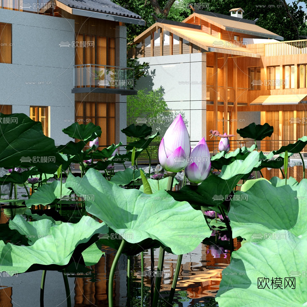 新中式荷塘景观3d模型