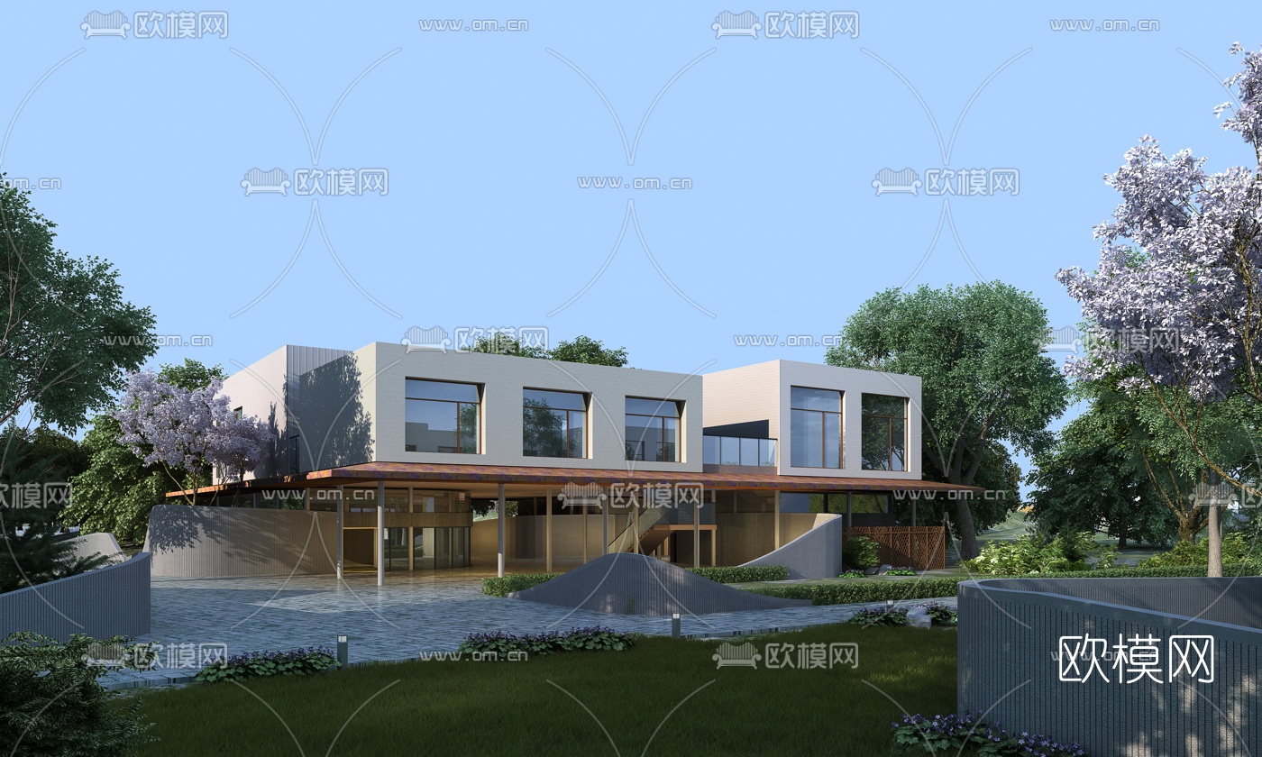 现代酒店外观3d模型