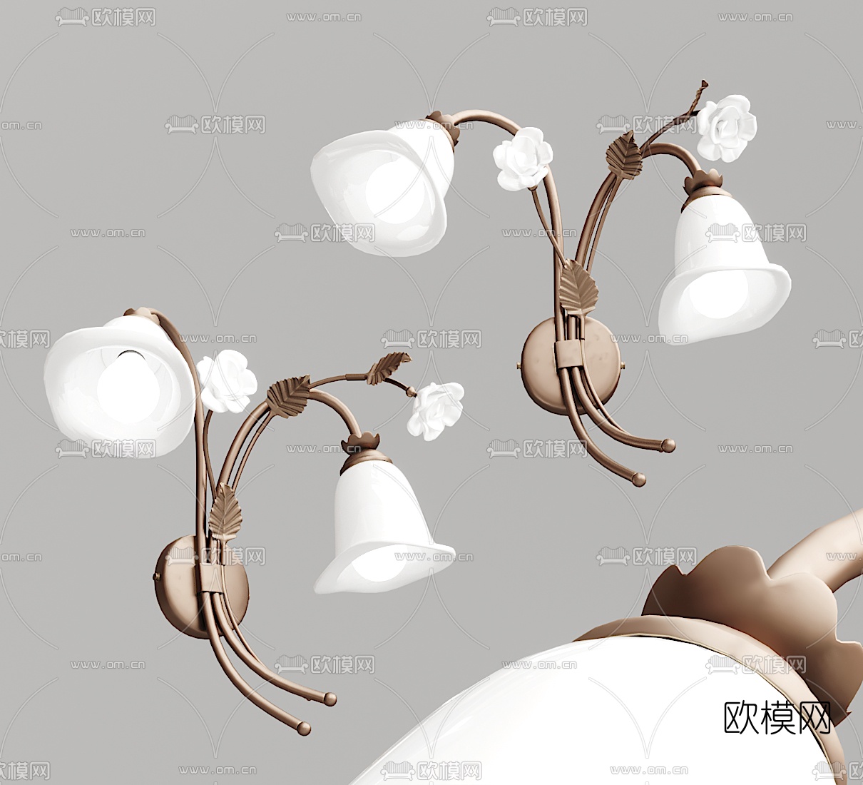 欧式铁艺花形壁灯3d模型下载