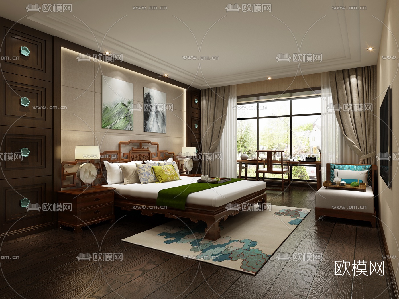 中式卧室空间3D模型下载