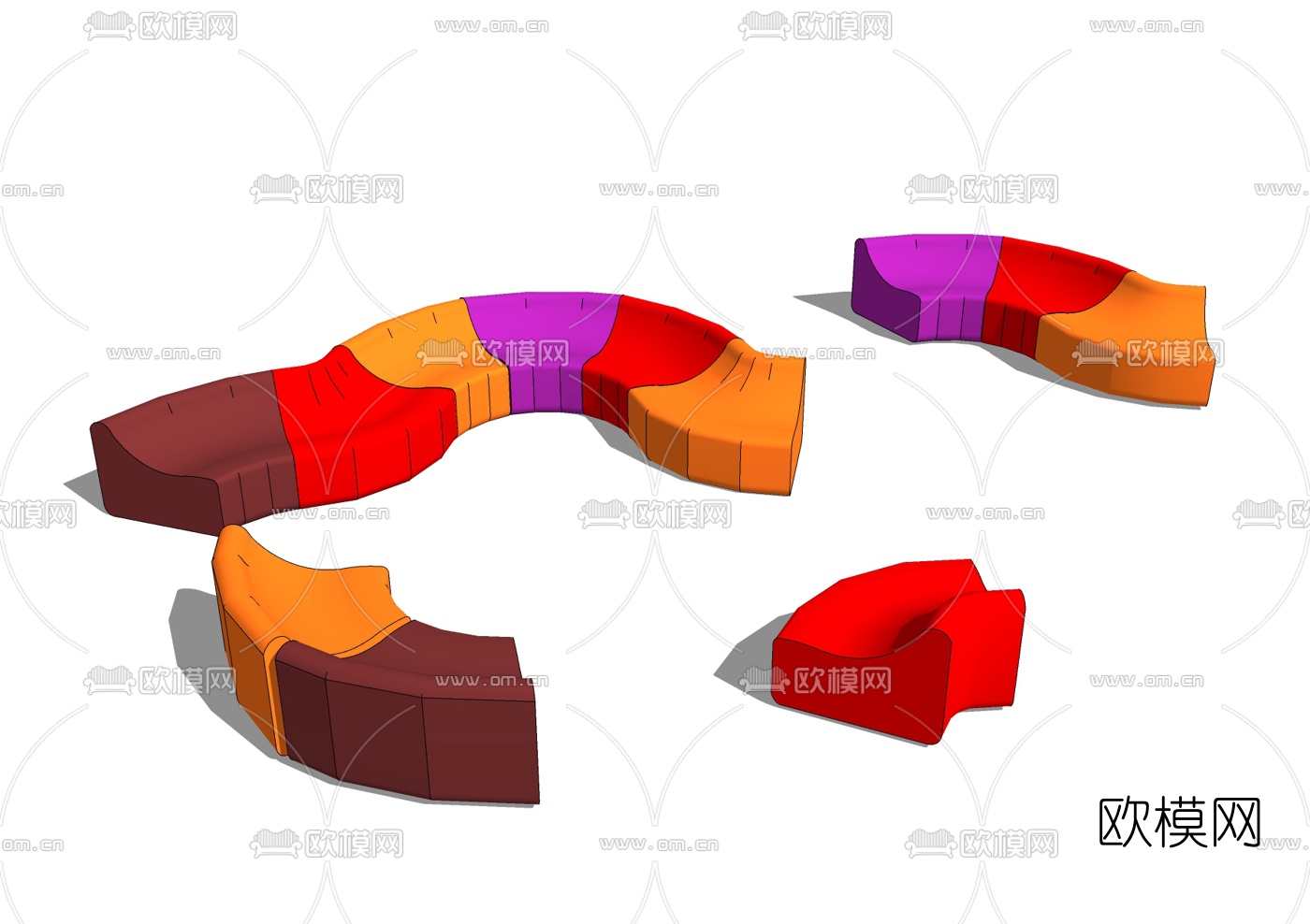 现代弧形沙发组合免费su模型下载