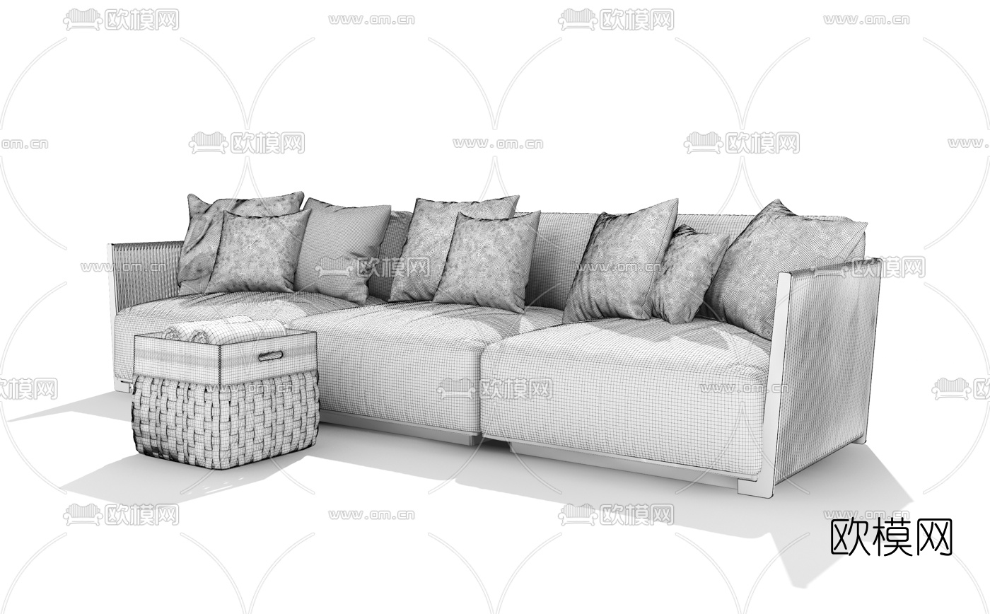 意大利FLEXFORM品牌 现代布艺多人户外沙发3d模型下载（渲染图2）