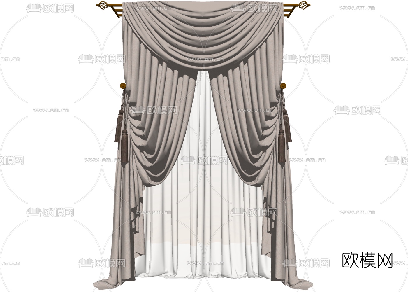 简欧布艺窗帘su模型下载