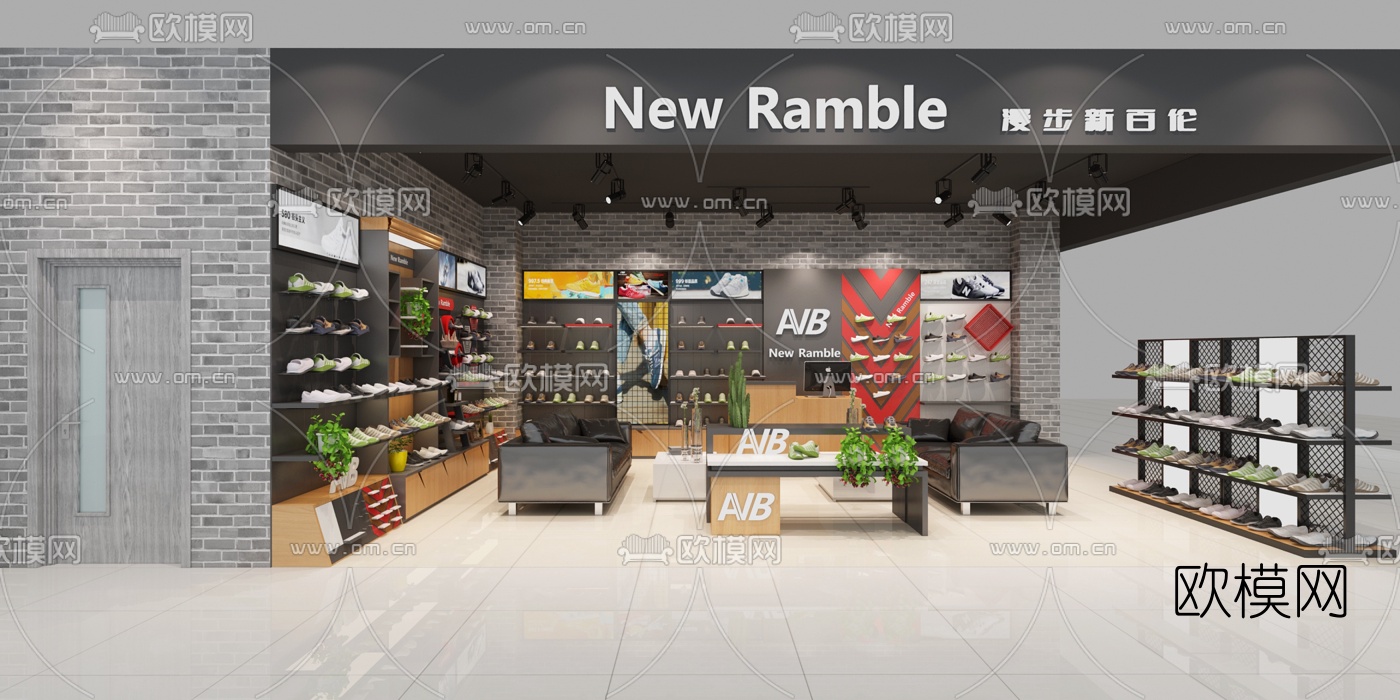 工业风运动鞋专卖店3D模型