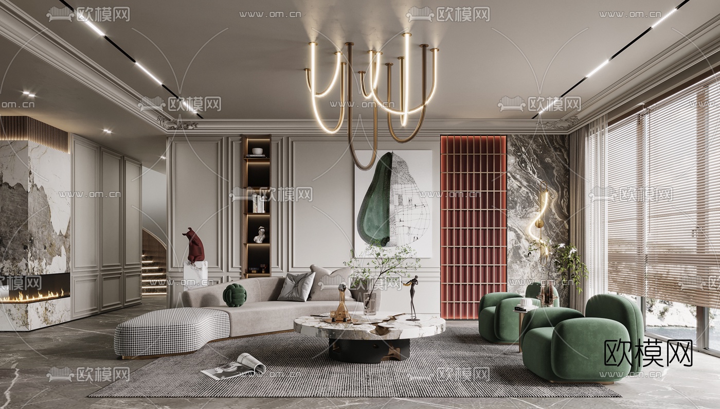 现代布艺弧形沙发组合3d模型下载