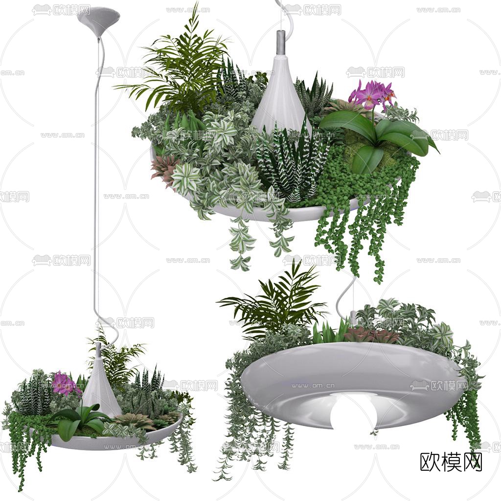 现代绿植吊灯装饰灯3d模型下载