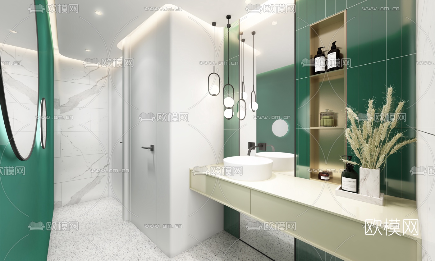 现代公用卫生间3d模型下载（渲染图2）