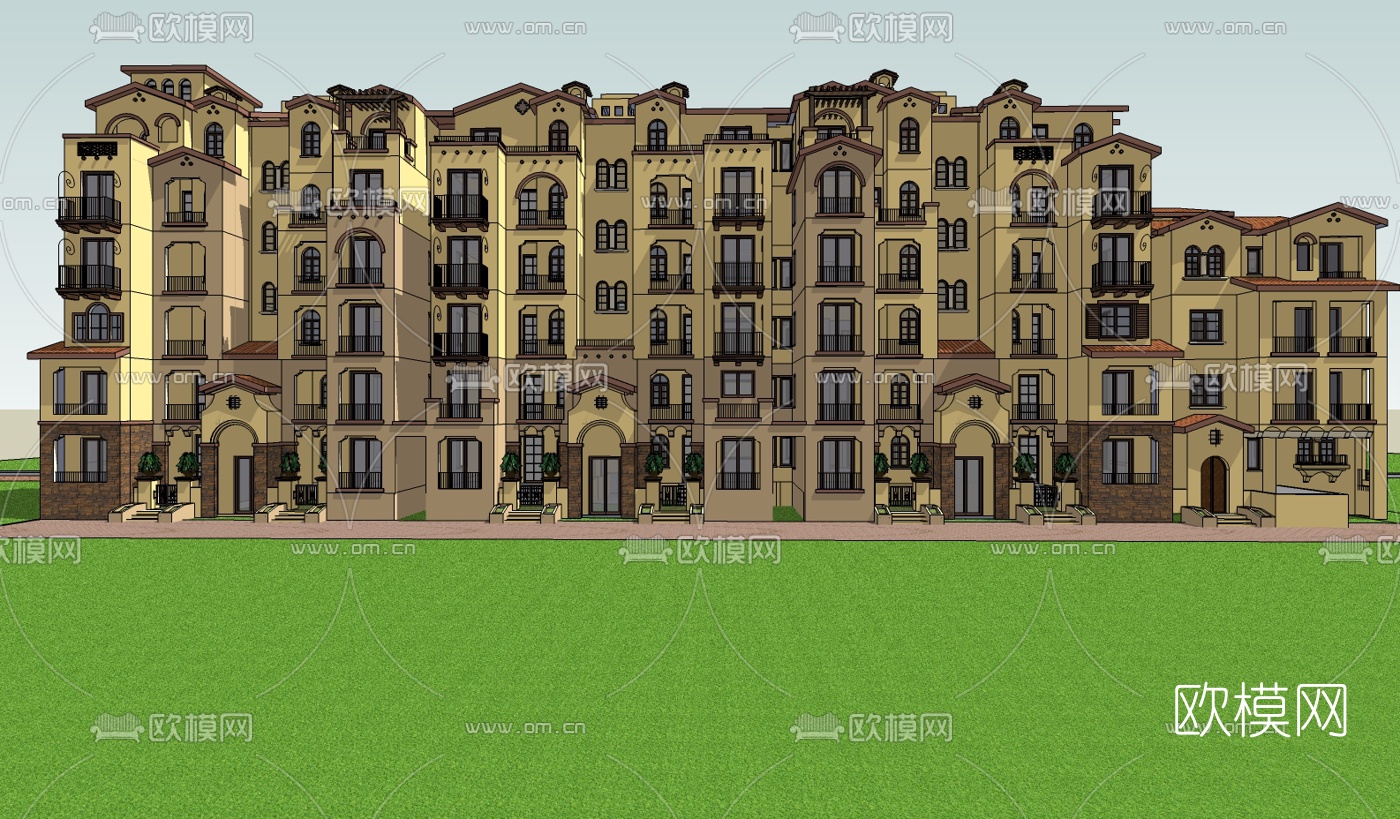 欧式公寓楼su模型下载（渲染图4）