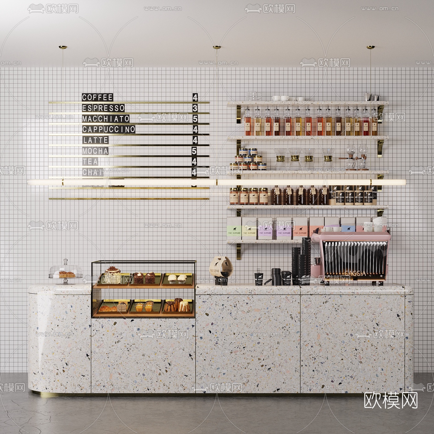 北欧咖啡店吧台3d模型下载（渲染图2）