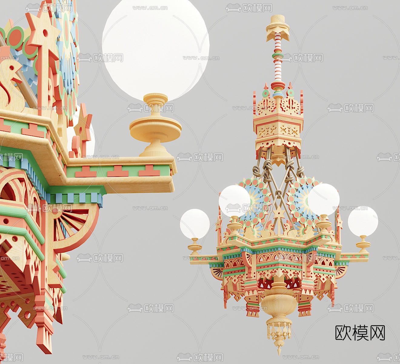 欧式儿童城堡造型吊灯3d模型下载