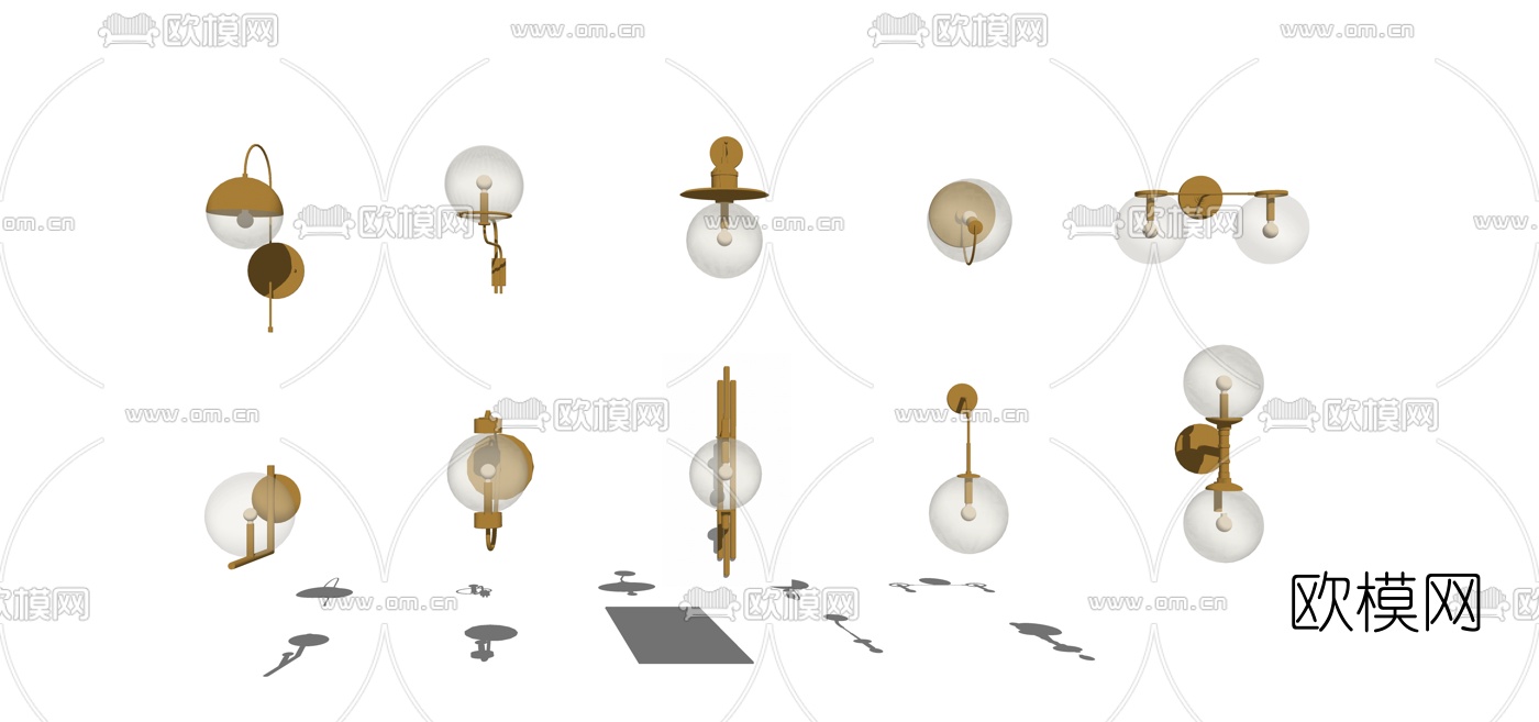 现代金属壁灯组合su模型下载（渲染图1）