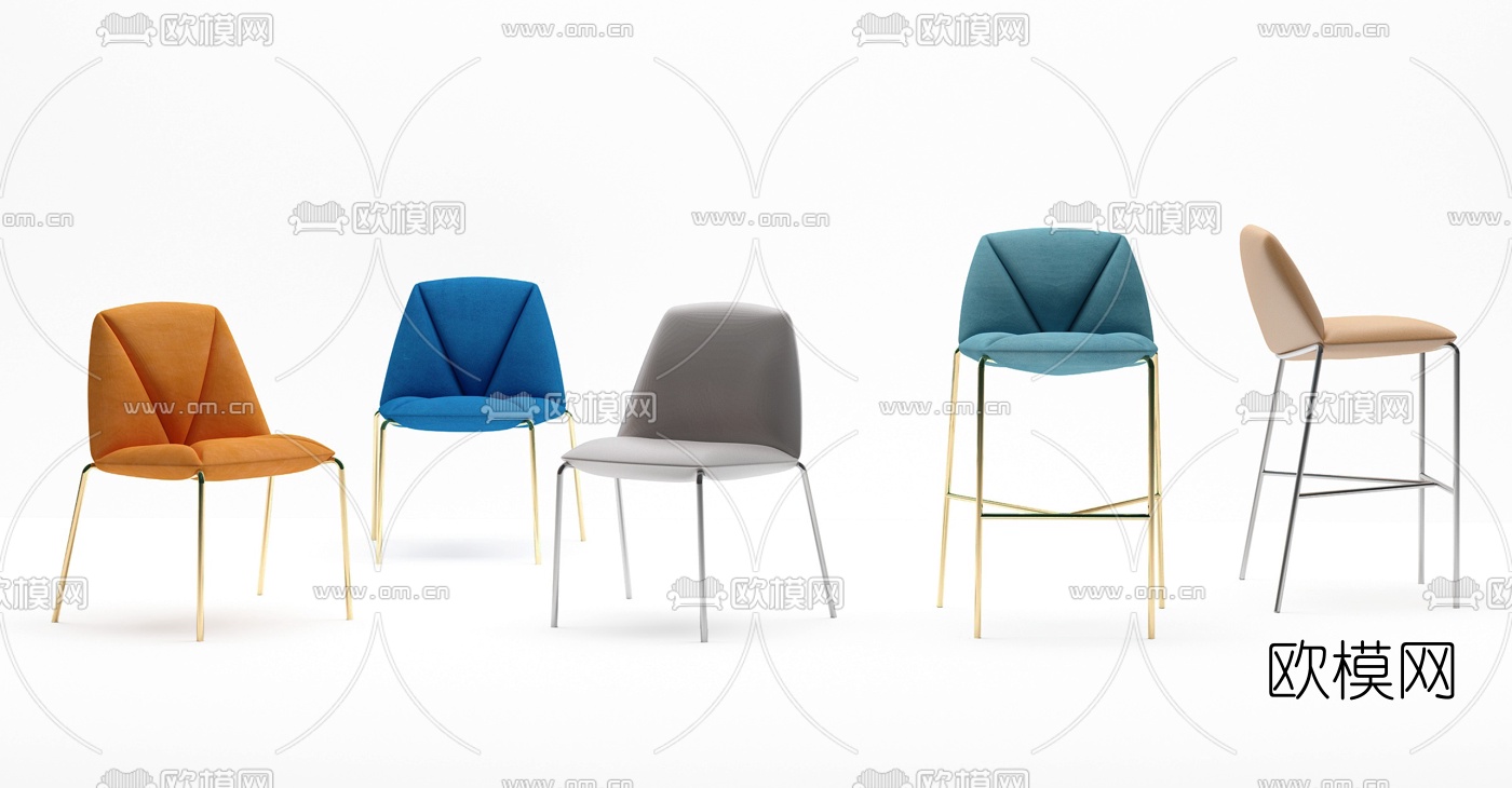 现代金属布艺单椅吧台椅3d模型下载