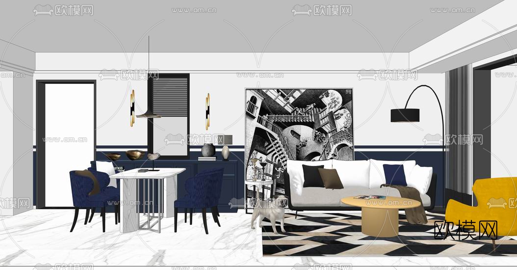 北欧客餐厅su模型下载（渲染图6）