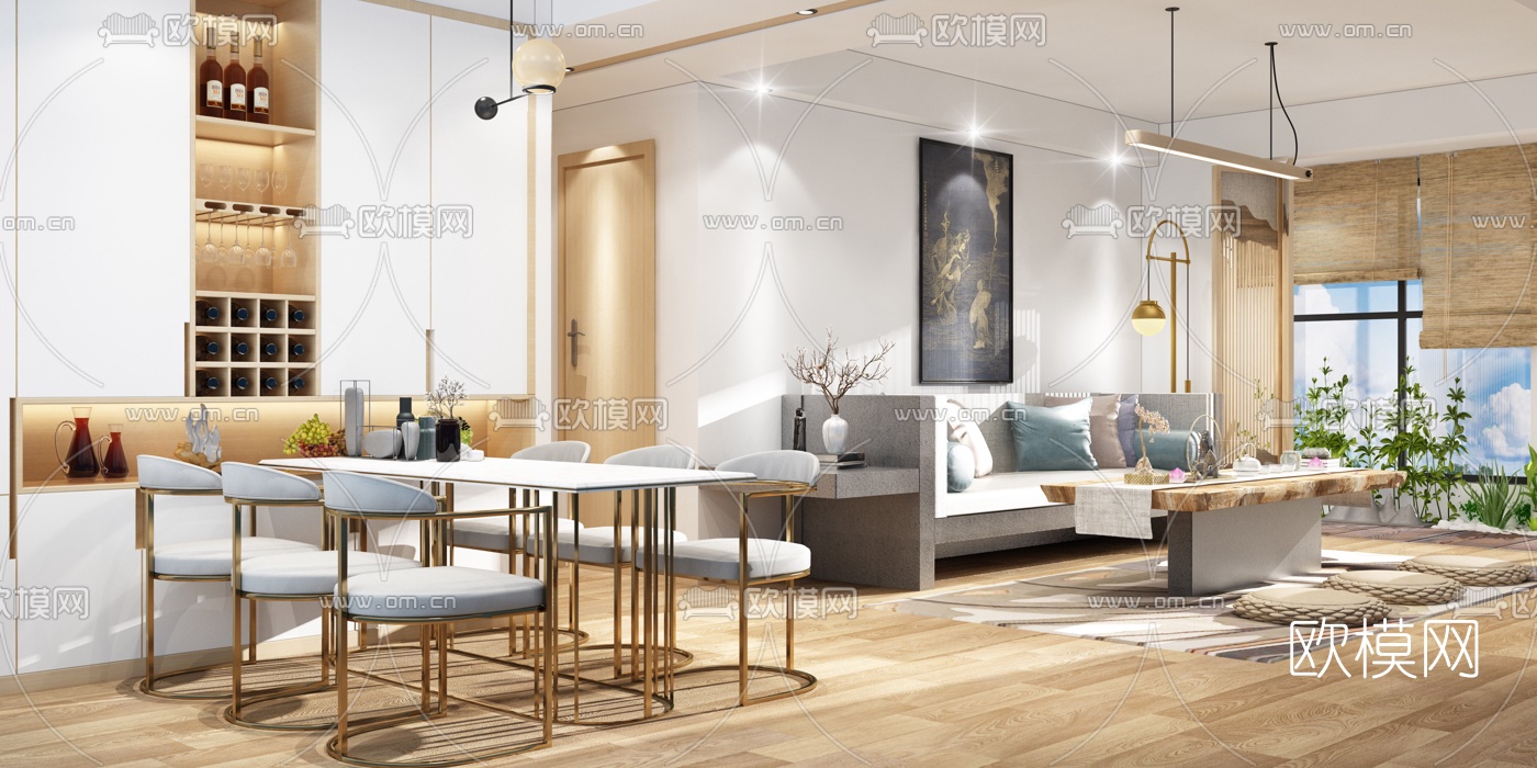 新中式客厅餐厅衣帽间3D模型