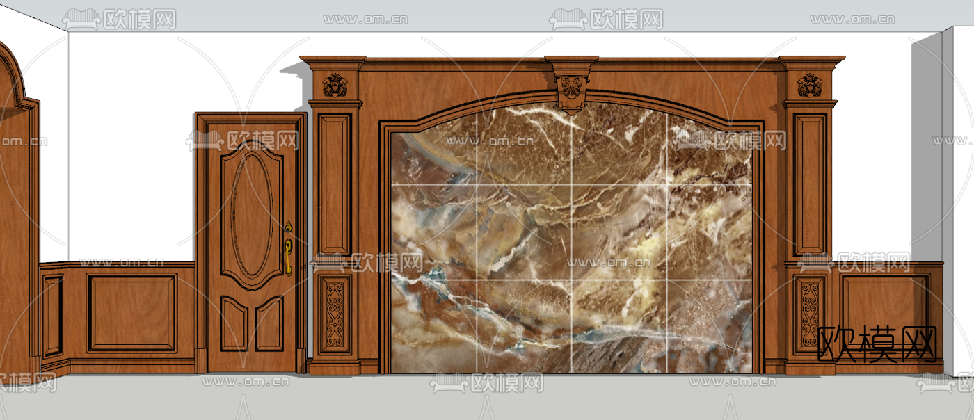 欧式实木护墙板su模型下载（渲染图1）