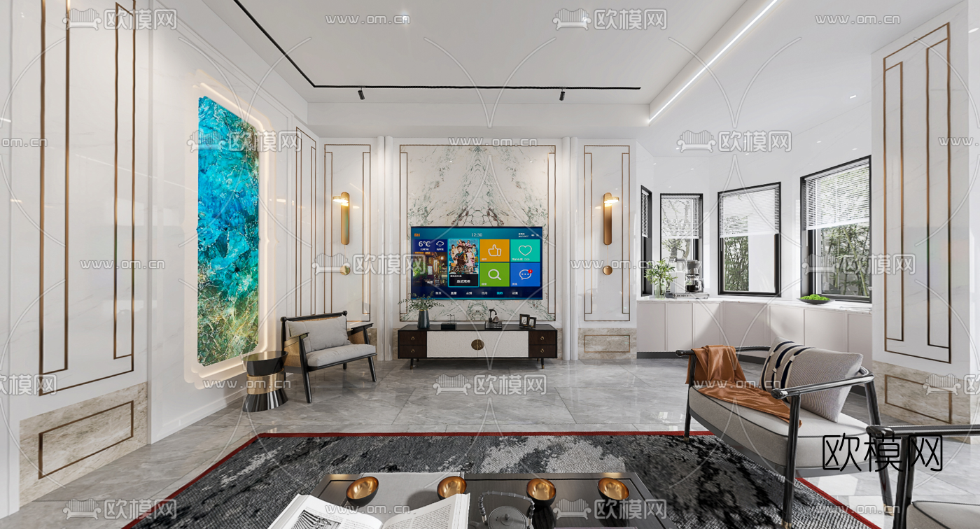 新中式轻奢客餐厅vr全景3d模型