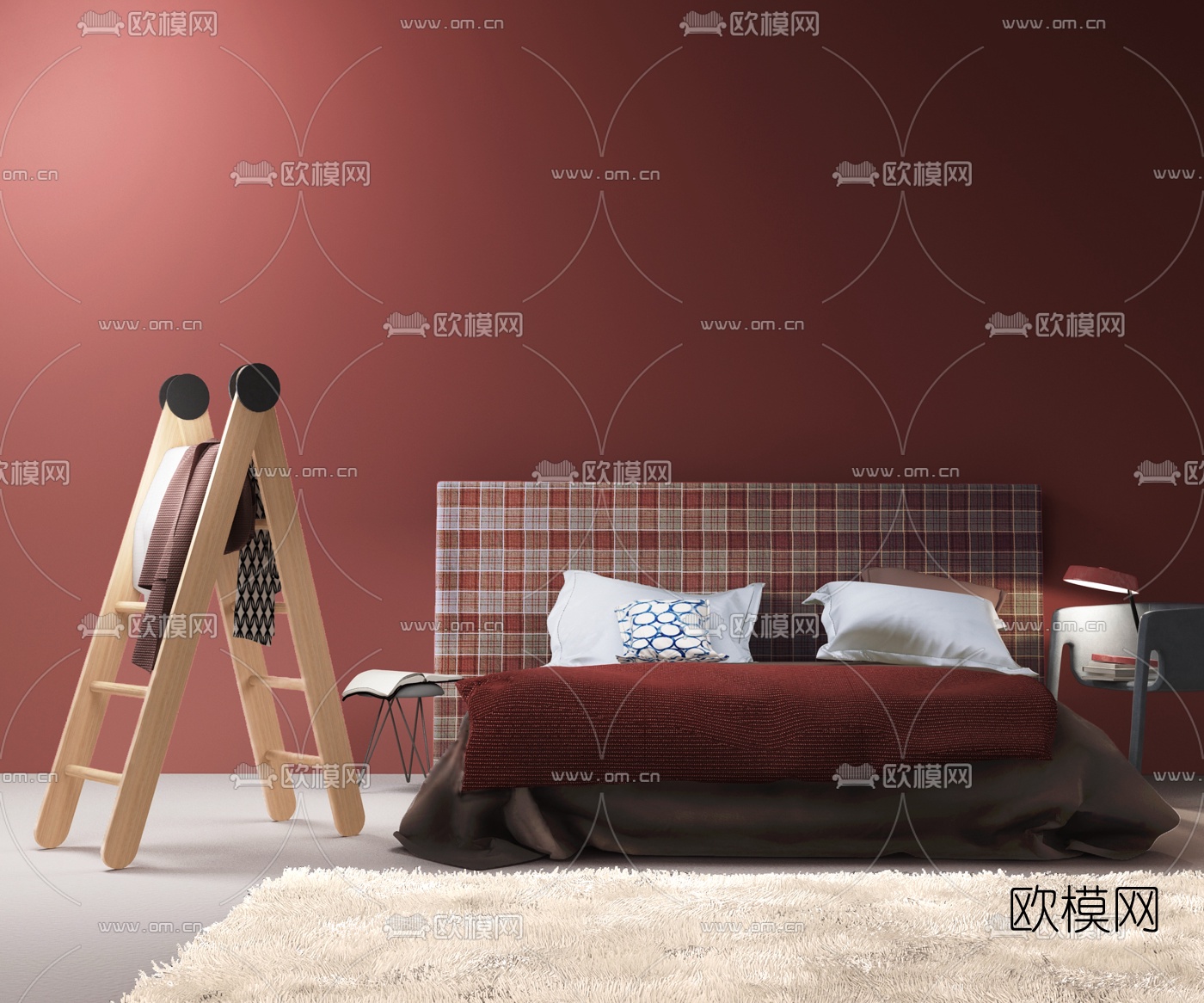 意大利Casamania品牌 北欧布艺双人床3d模型下载