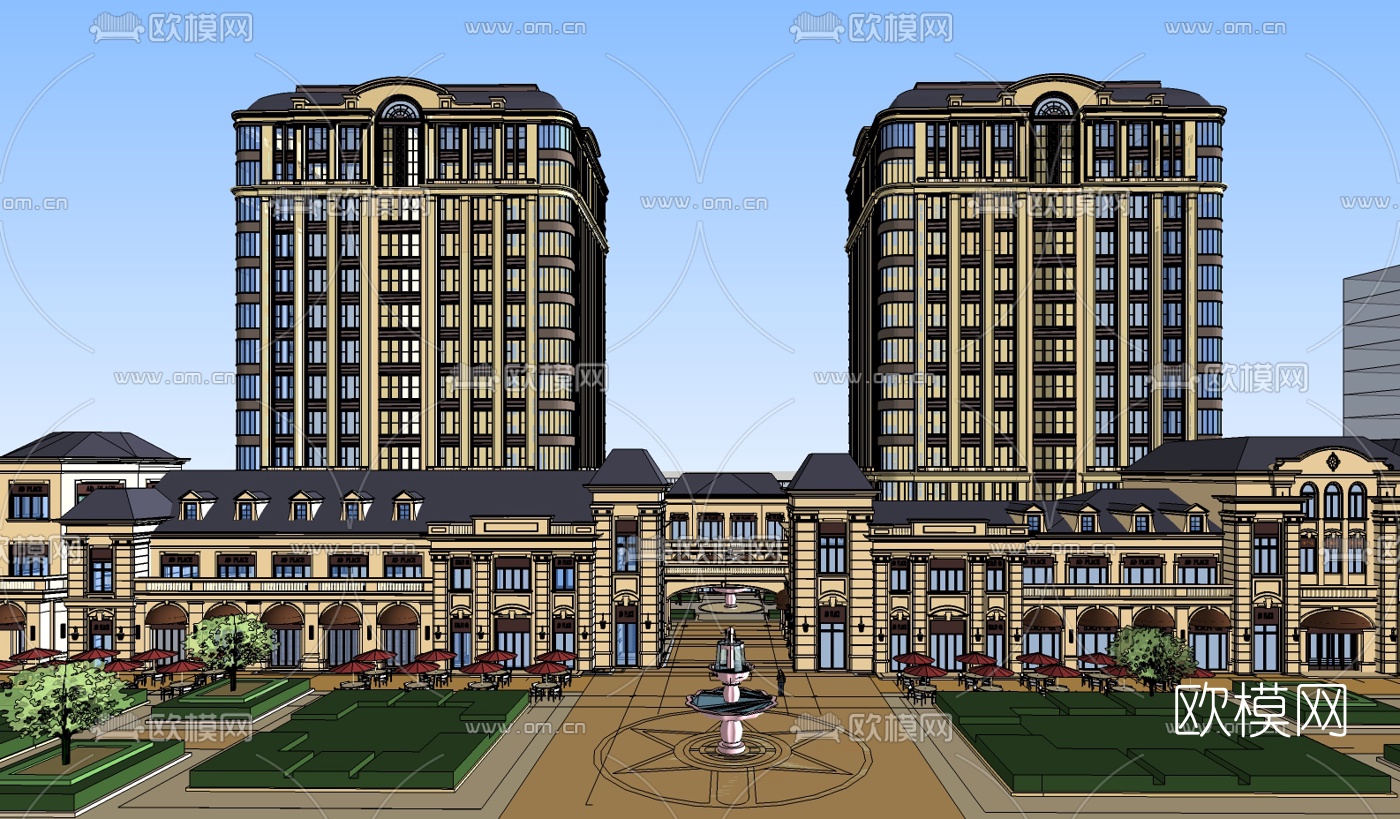 法式商业街su模型下载（渲染图1）