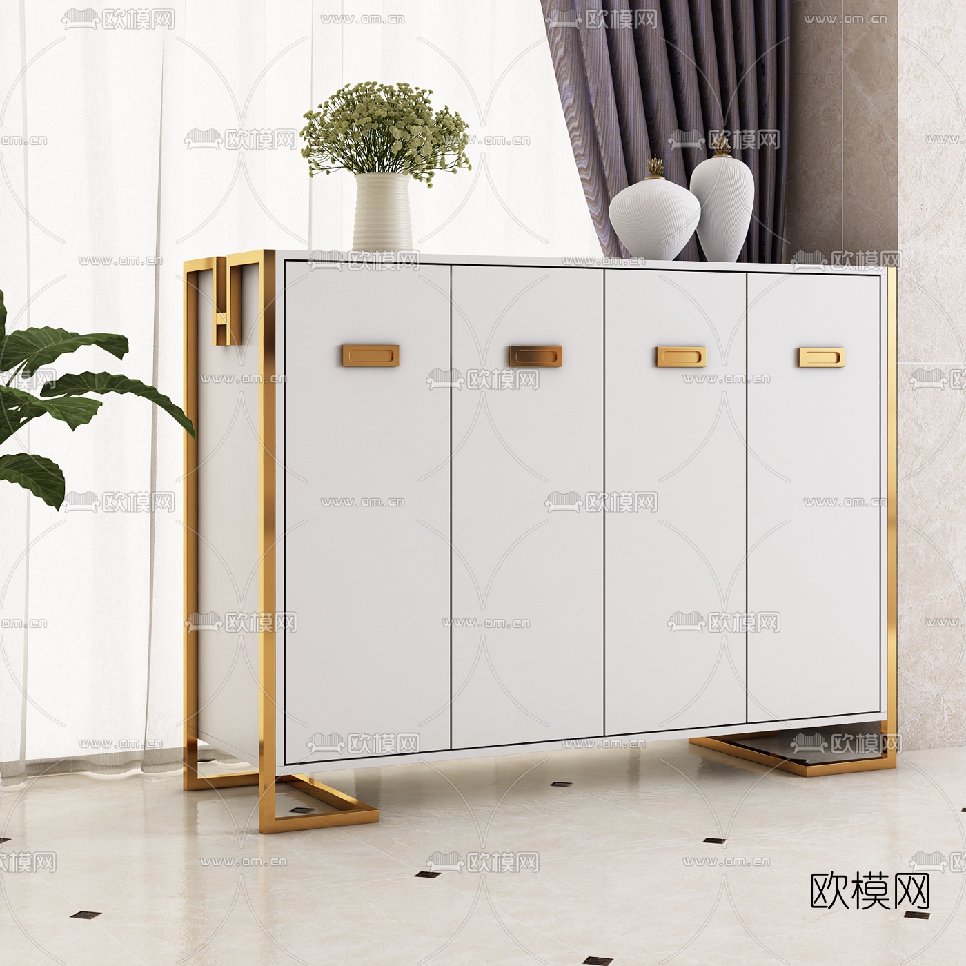 新中式白色金属鞋柜3d模型下载