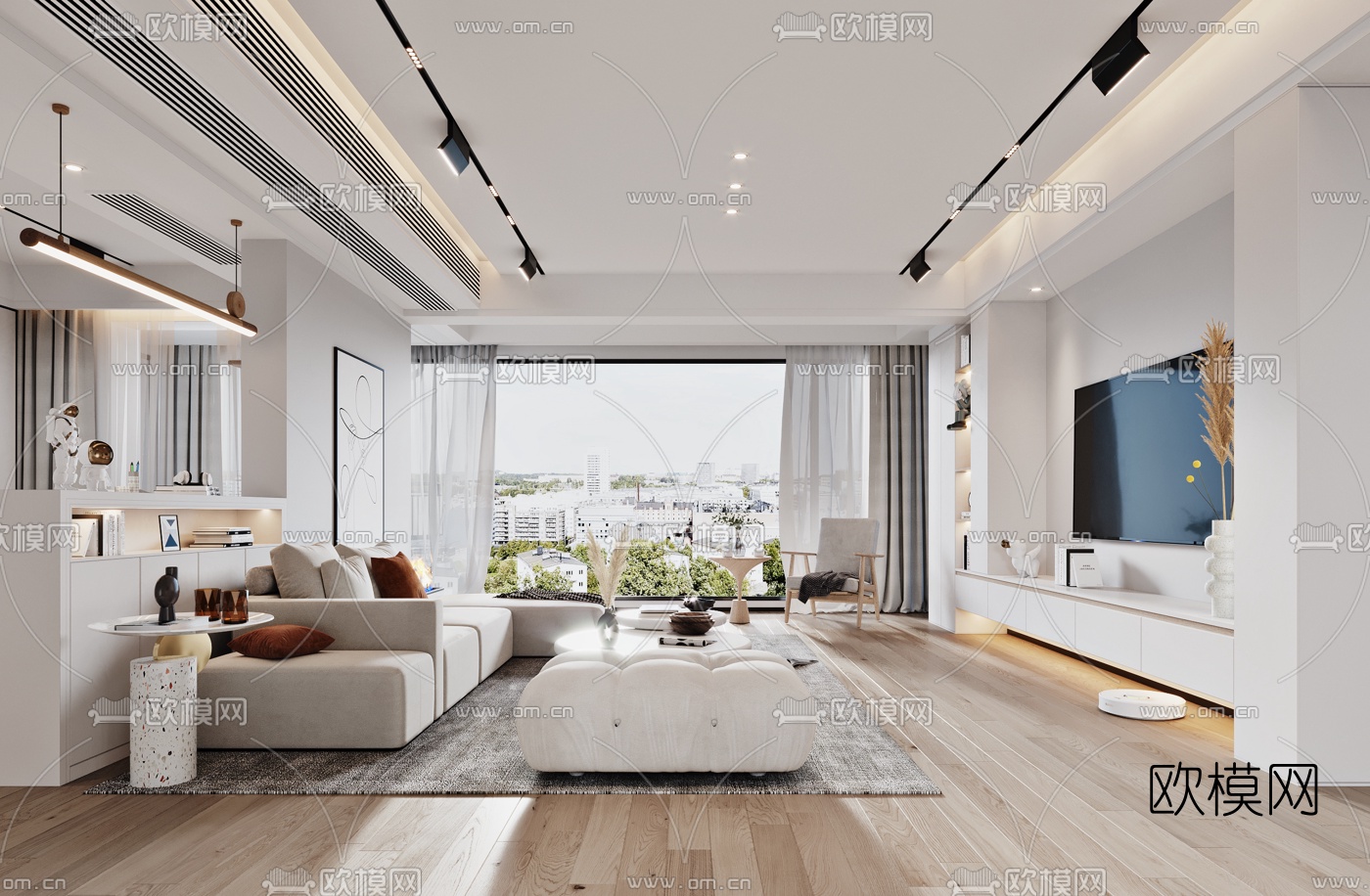 现代盐系风客厅餐厅3d模型