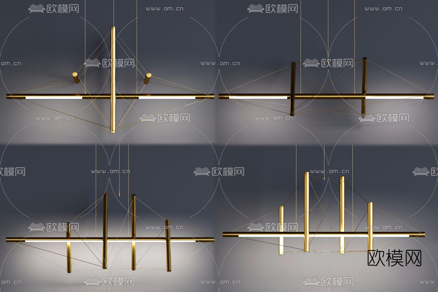 现代金属吊灯组合3D模型-免费3dmax模型库-欧模网